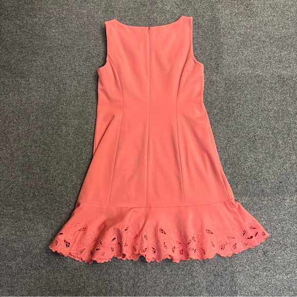 RSVP by TALBOTS Coral  Ponte Knit Embroidered Flounce Sheath Dress Sz 6 - Picture 8 of 8
